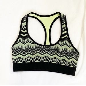 Lululemon Reversible Neon green ebb & flow sport bra black chevron no size dot